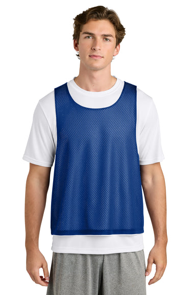 Sport-Tek ST512 Mens Reversible Lacrosse Pinnie Tank Top True Royal Blue/White Model Front