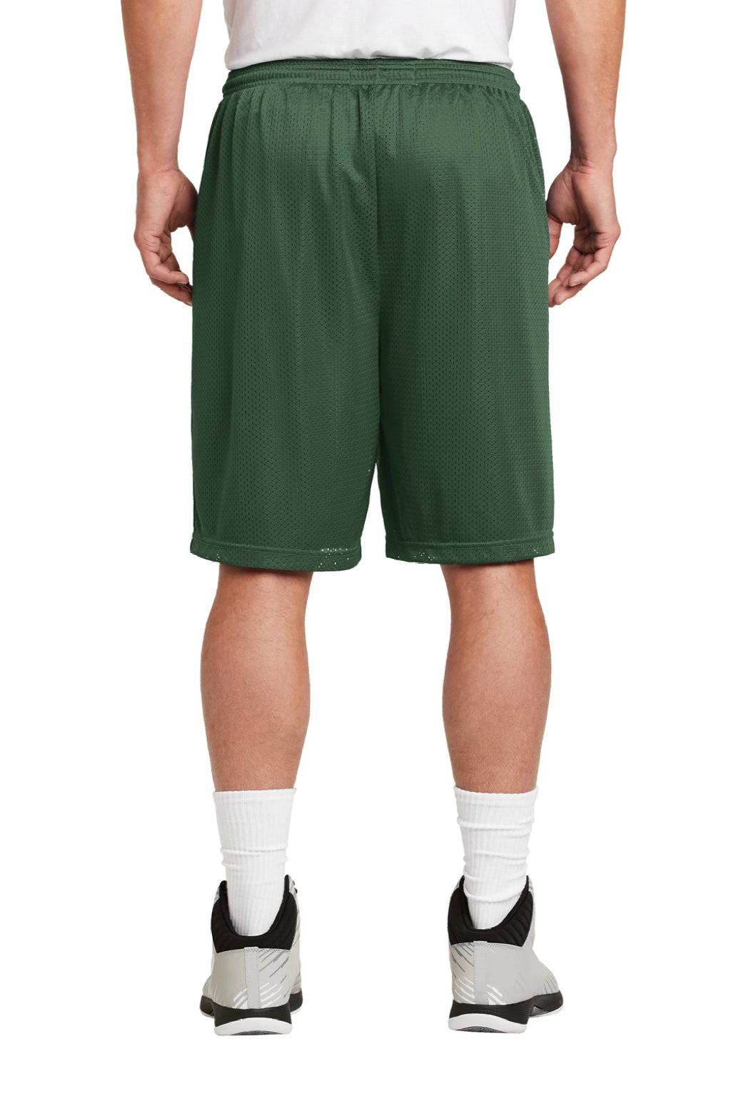 Sport-Tek ST515 Mens Moisture Wicking Classic Mesh Long Shorts Forest Green Model Back