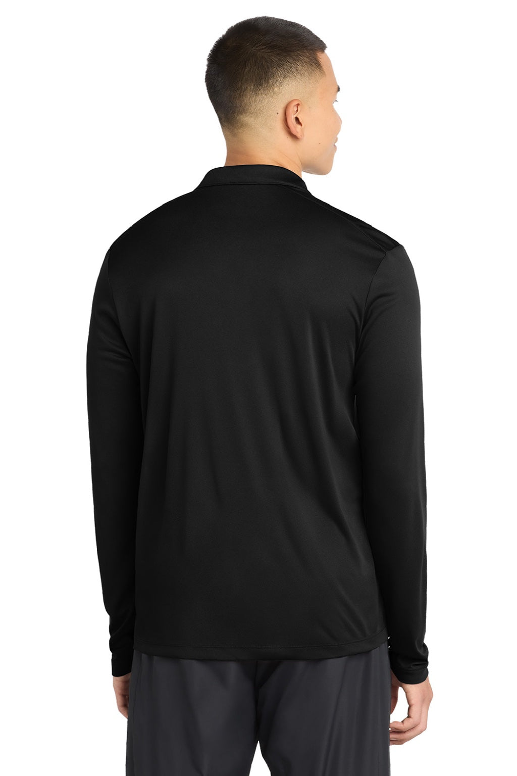 Sport-Tek ST520LS Mens Moisture Wicking Long Sleeve Polo Shirt Black Model Back