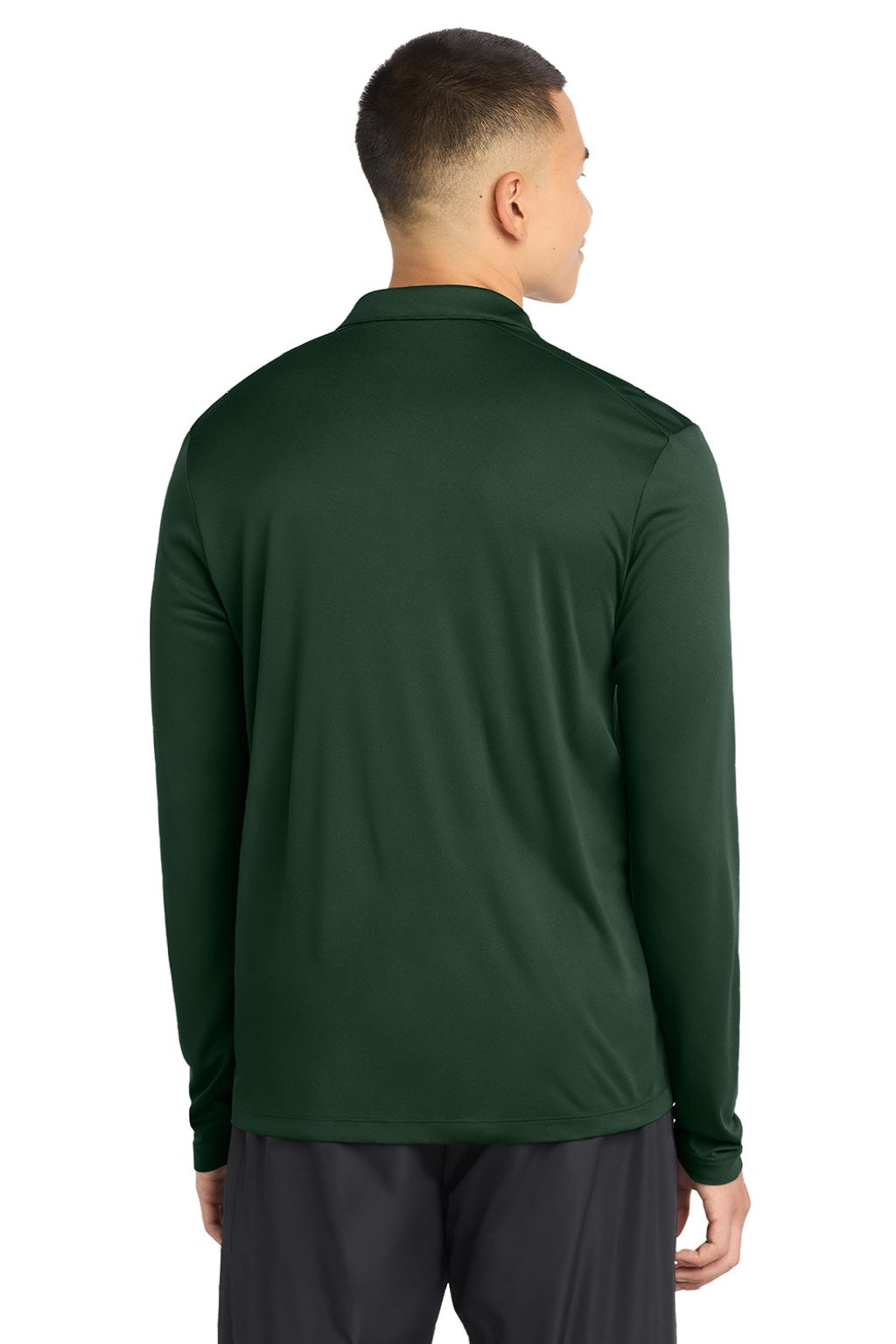 Sport-Tek ST520LS Mens Moisture Wicking Long Sleeve Polo Shirt Forest Green Model Back