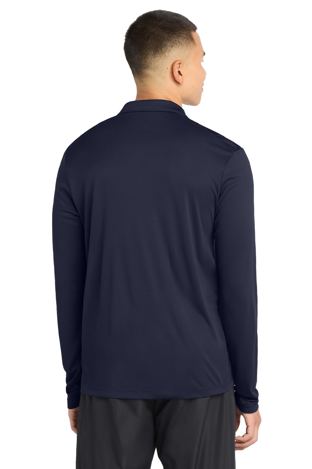 Sport-Tek ST520LS Mens Moisture Wicking Long Sleeve Polo Shirt True Navy Blue Model Back