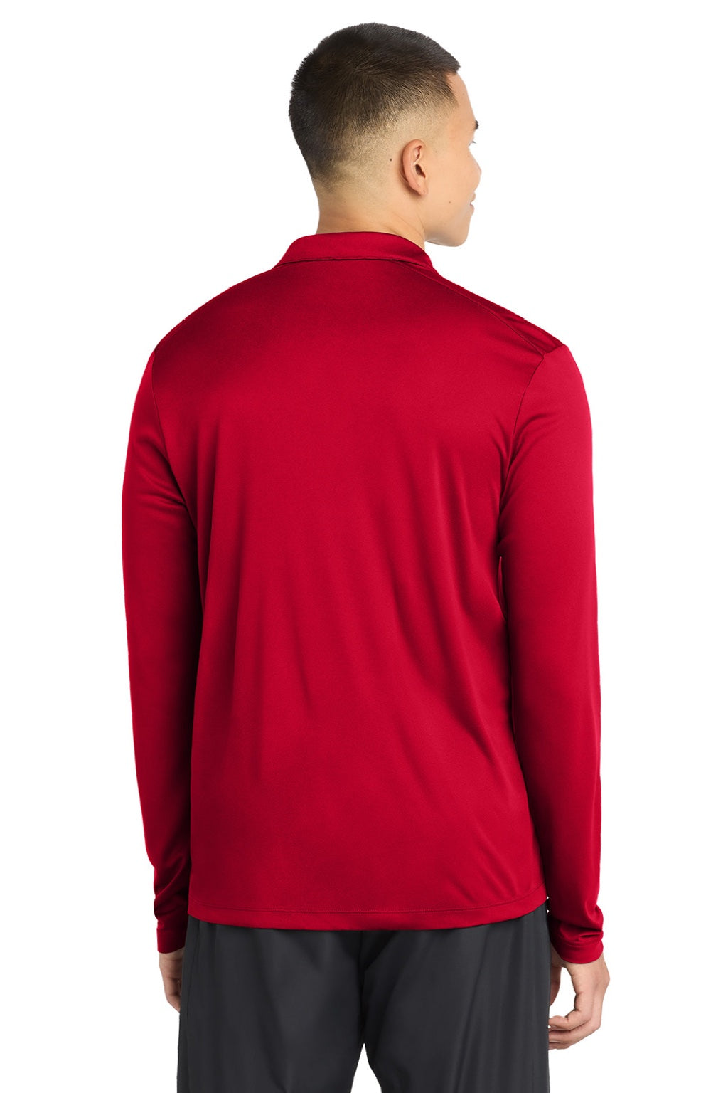 Sport-Tek ST520LS Mens Moisture Wicking Long Sleeve Polo Shirt True Red Model Back