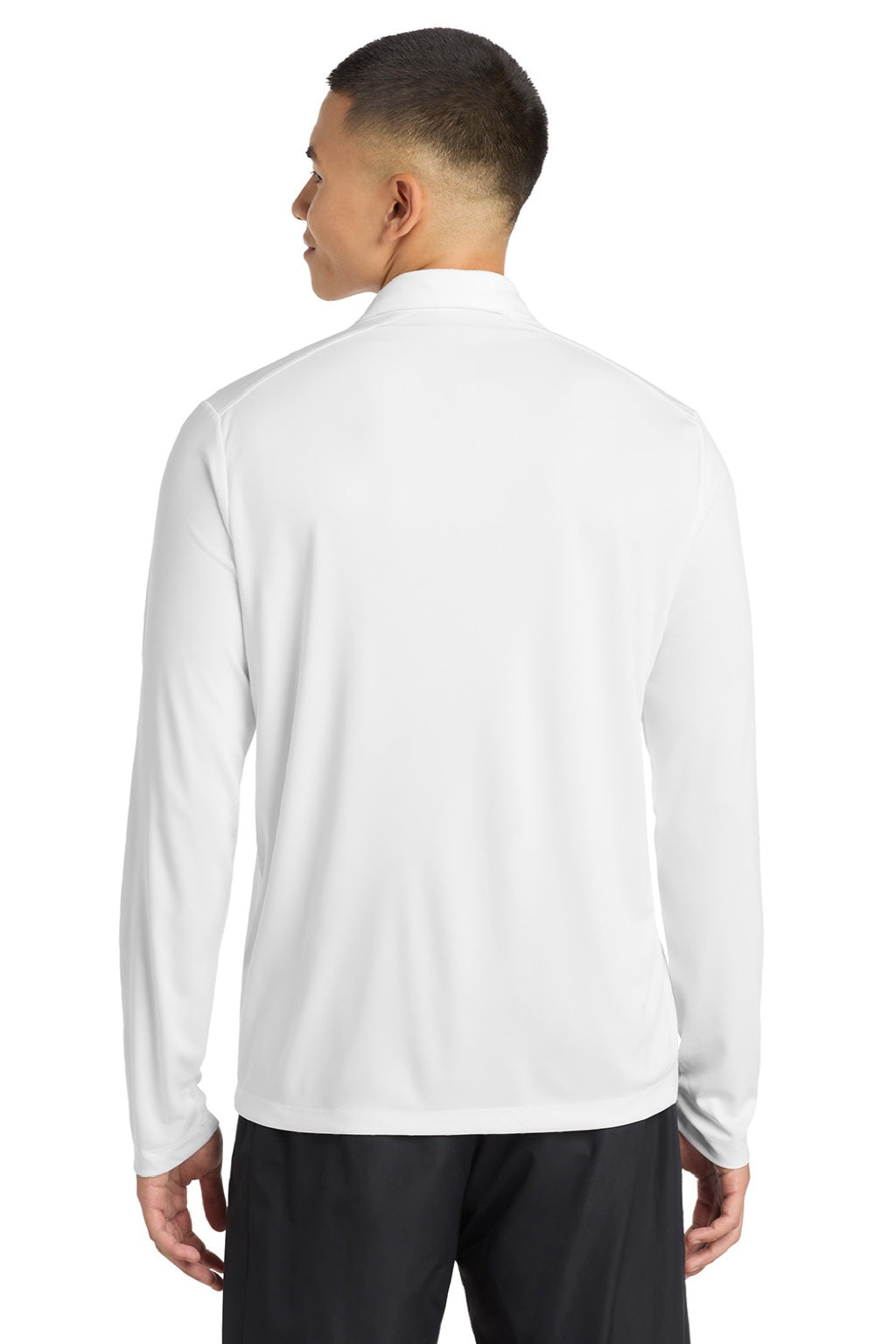 Sport-Tek ST520LS Mens Moisture Wicking Long Sleeve Polo Shirt White Model Back