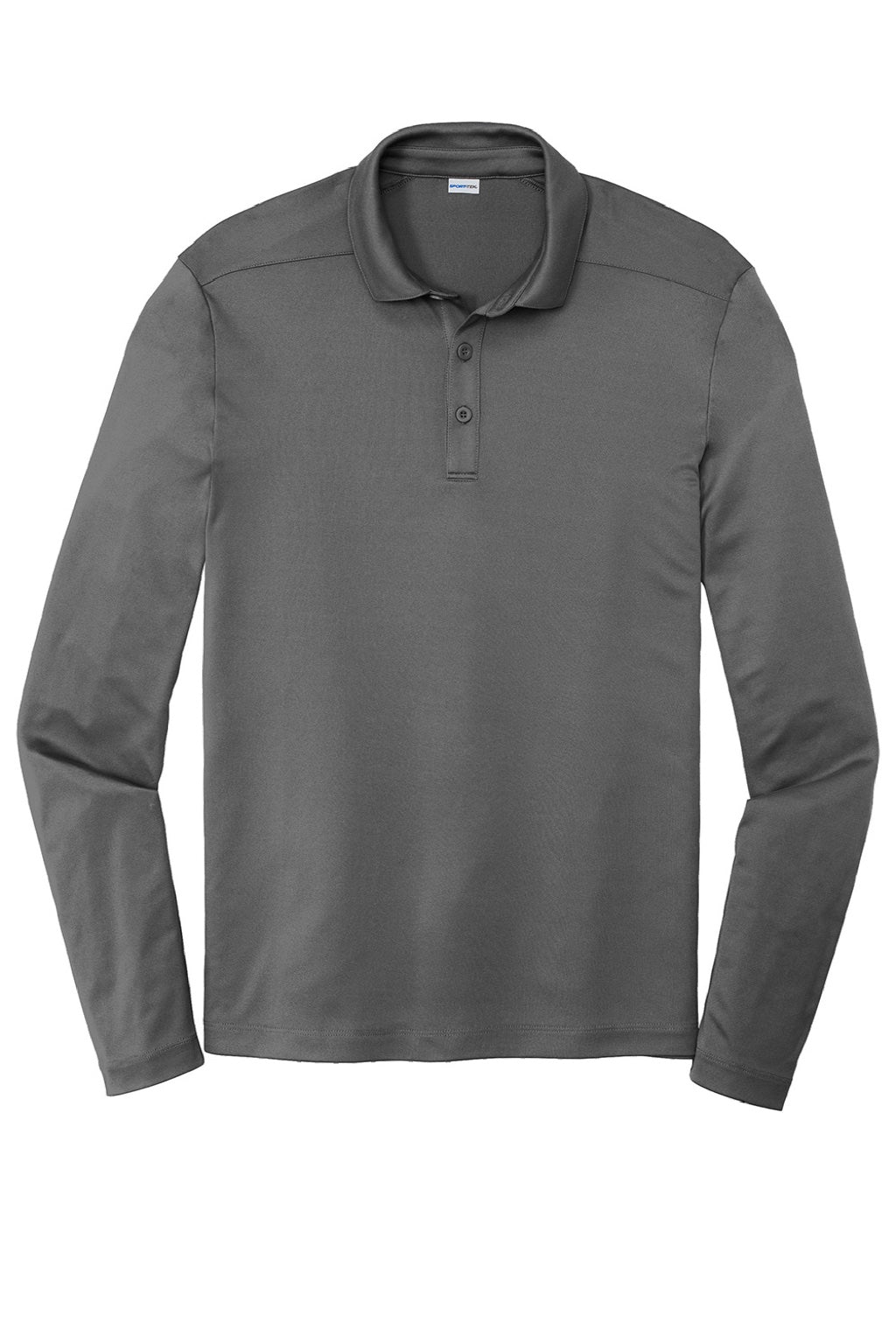 Sport-Tek ST520LS Mens Moisture Wicking Long Sleeve Polo Shirt Dark Smoke Grey Flat Front