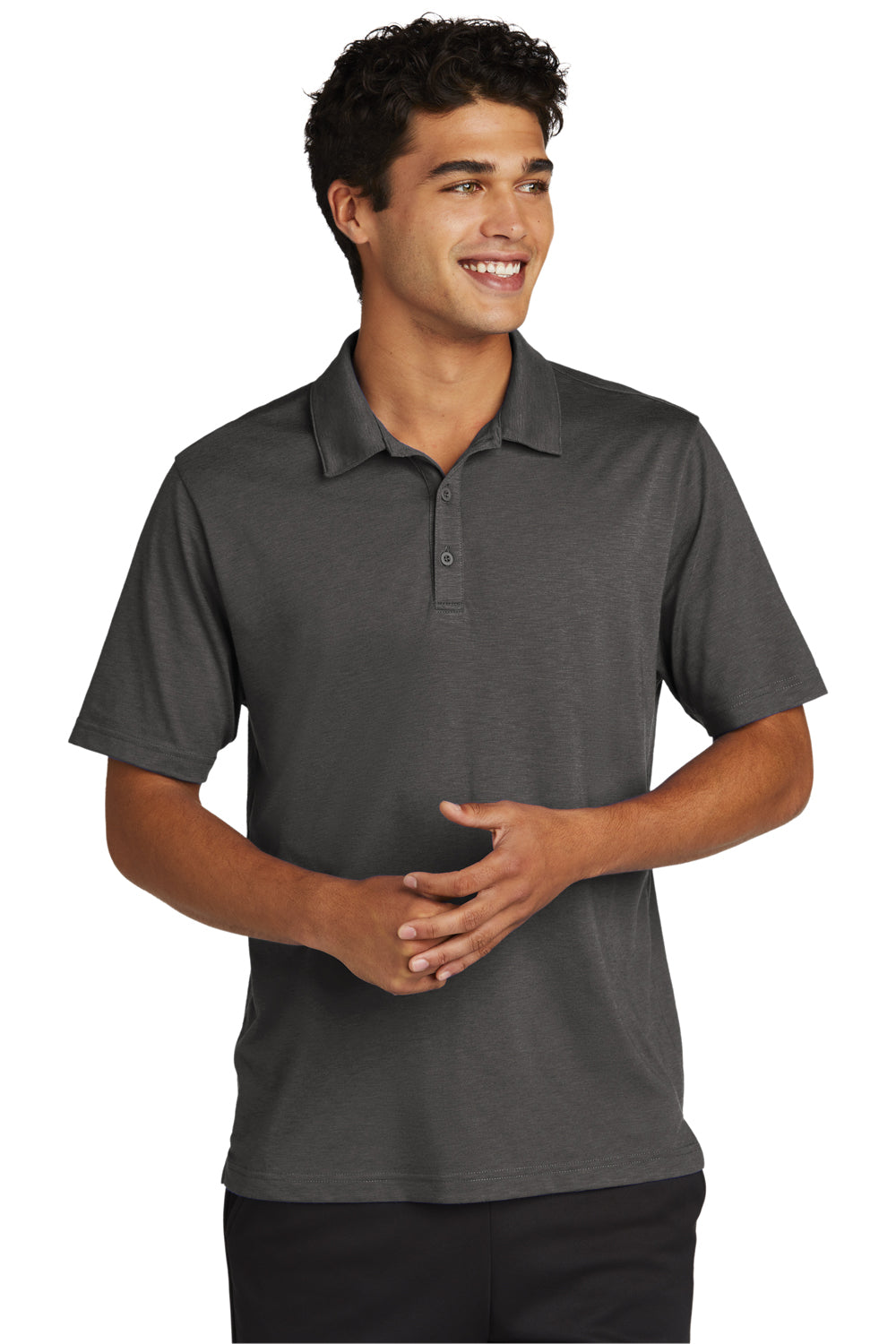 Sport-Tek ST530 Mens Strive Moisture Wicking Short Sleeve Polo Shirt Graphite Grey Model Front