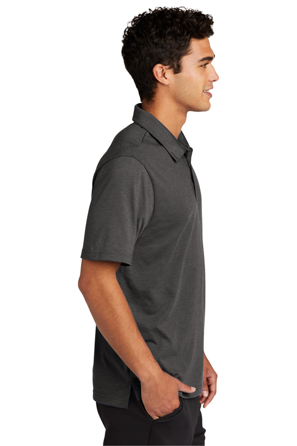 Sport-Tek ST530 Mens Strive Moisture Wicking Short Sleeve Polo Shirt Graphite Grey Model Side