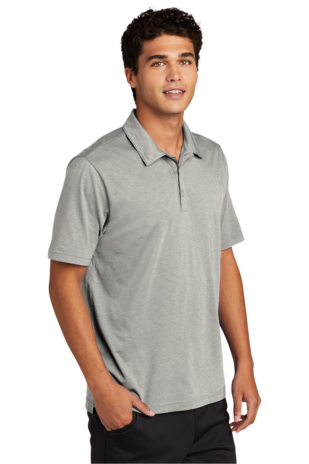 Sport-Tek ST530 Mens Strive Moisture Wicking Short Sleeve Polo Shirt Silver Grey Model 3q