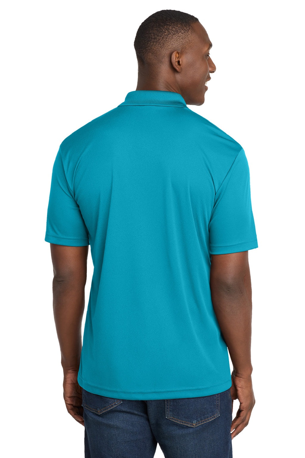 Sport-Tek ST550 Mens Competitor Moisture Wicking Short Sleeve Polo Shirt Atomic Blue Model Back