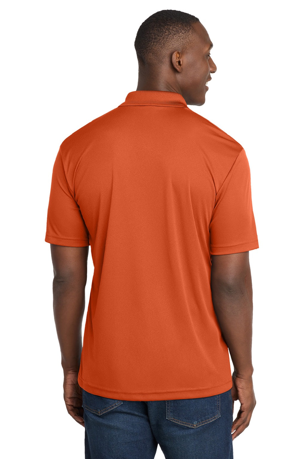 Sport-Tek ST550 Mens Competitor Moisture Wicking Short Sleeve Polo Shirt Deep Orange Model Back