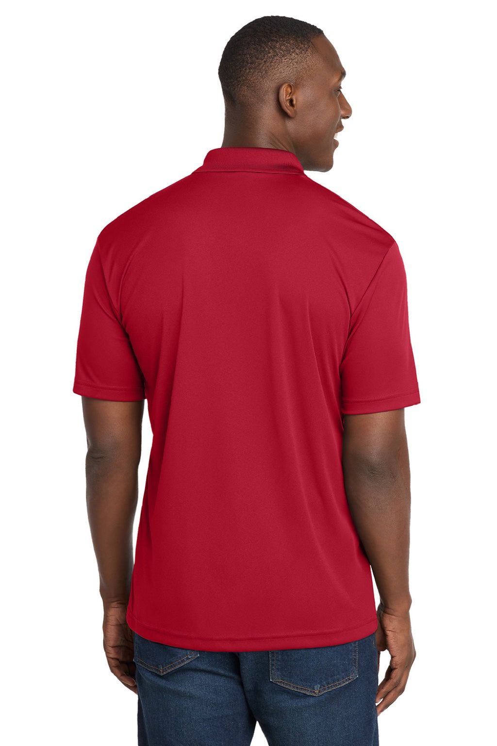 Sport-Tek ST550 Mens Competitor Moisture Wicking Short Sleeve Polo Shirt Deep Red Model Back