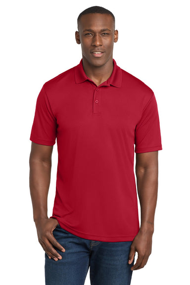 Sport-Tek ST550 Mens Competitor Moisture Wicking Short Sleeve Polo Shirt Deep Red Model Front