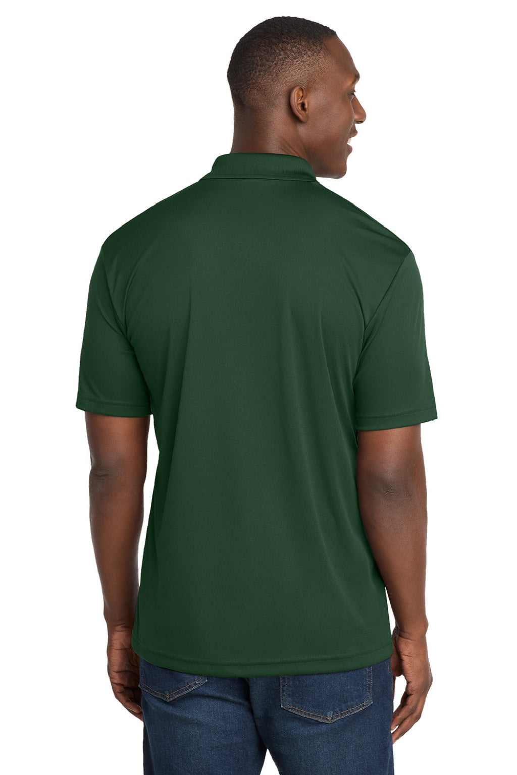 Sport-Tek ST550 Mens Competitor Moisture Wicking Short Sleeve Polo Shirt Forest Green Model Back
