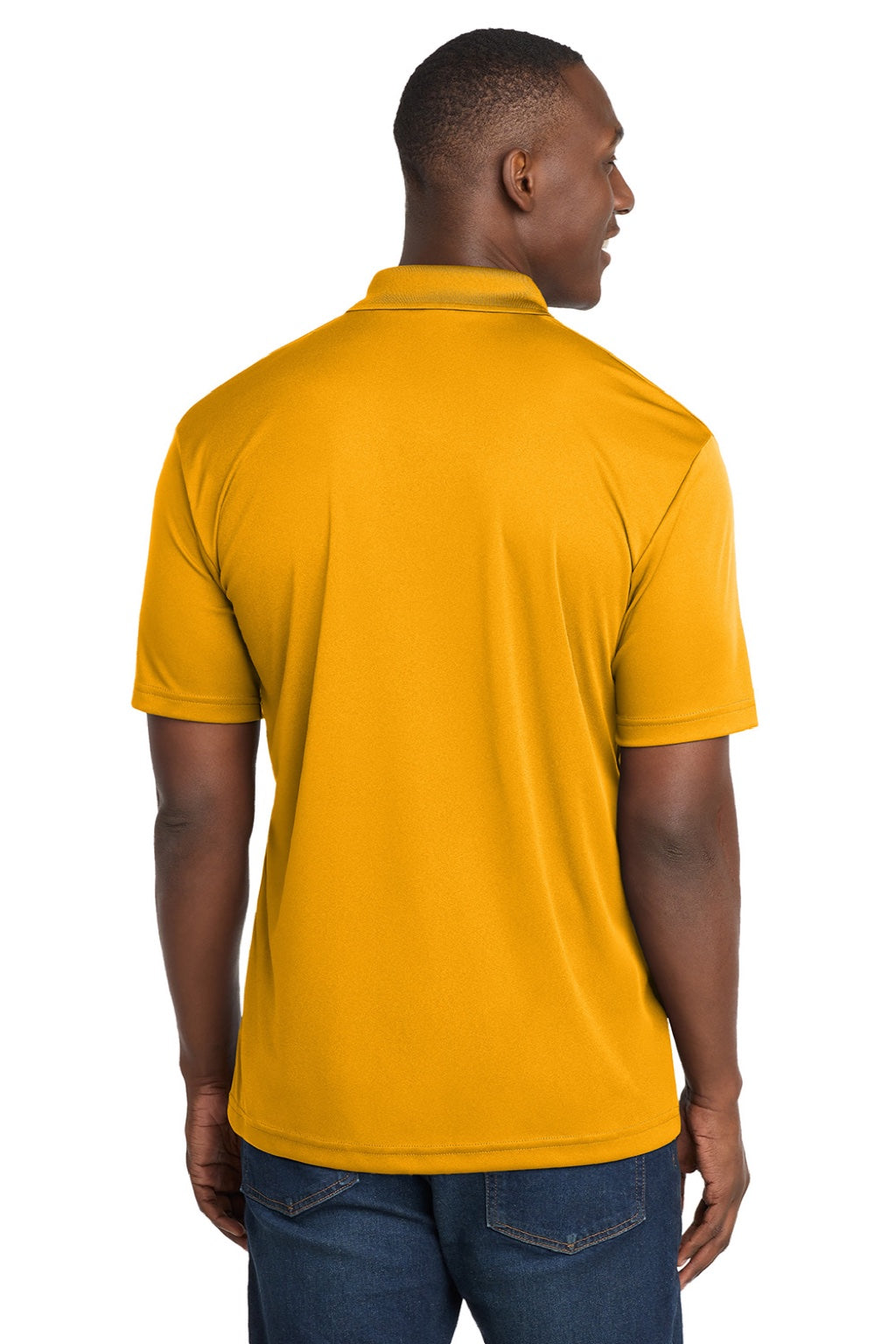 Sport-Tek ST550 Mens Competitor Moisture Wicking Short Sleeve Polo Shirt Gold Model Back