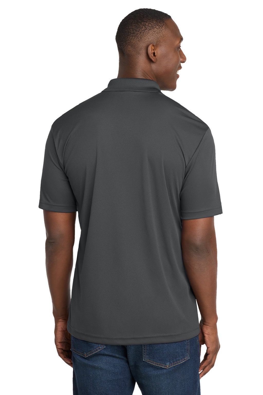 Sport-Tek ST550 Mens Competitor Moisture Wicking Short Sleeve Polo Shirt Iron Grey Model Back