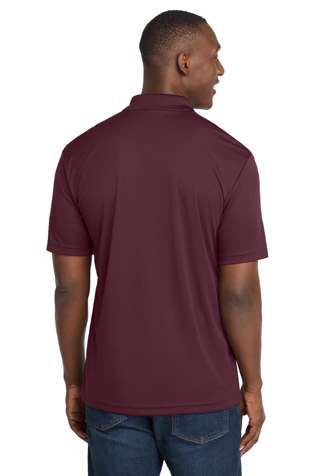 Sport-Tek ST550 Mens Competitor Moisture Wicking Short Sleeve Polo Shirt Maroon Model Back