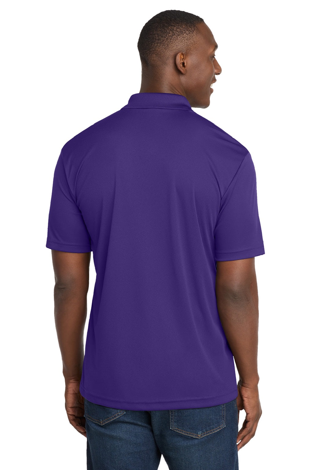 Sport-Tek ST550 Mens Competitor Moisture Wicking Short Sleeve Polo Shirt Purple Model Back