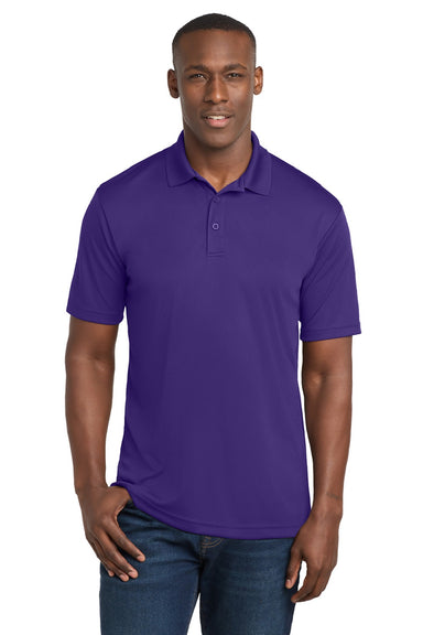 Sport-Tek ST550 Mens Competitor Moisture Wicking Short Sleeve Polo Shirt Purple Model Front