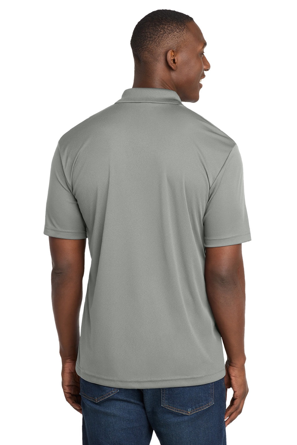 Sport-Tek ST550 Mens Competitor Moisture Wicking Short Sleeve Polo Shirt Silver Grey Model Back