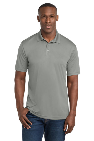 Sport-Tek ST550 Mens Competitor Moisture Wicking Short Sleeve Polo Shirt Silver Grey Model Front