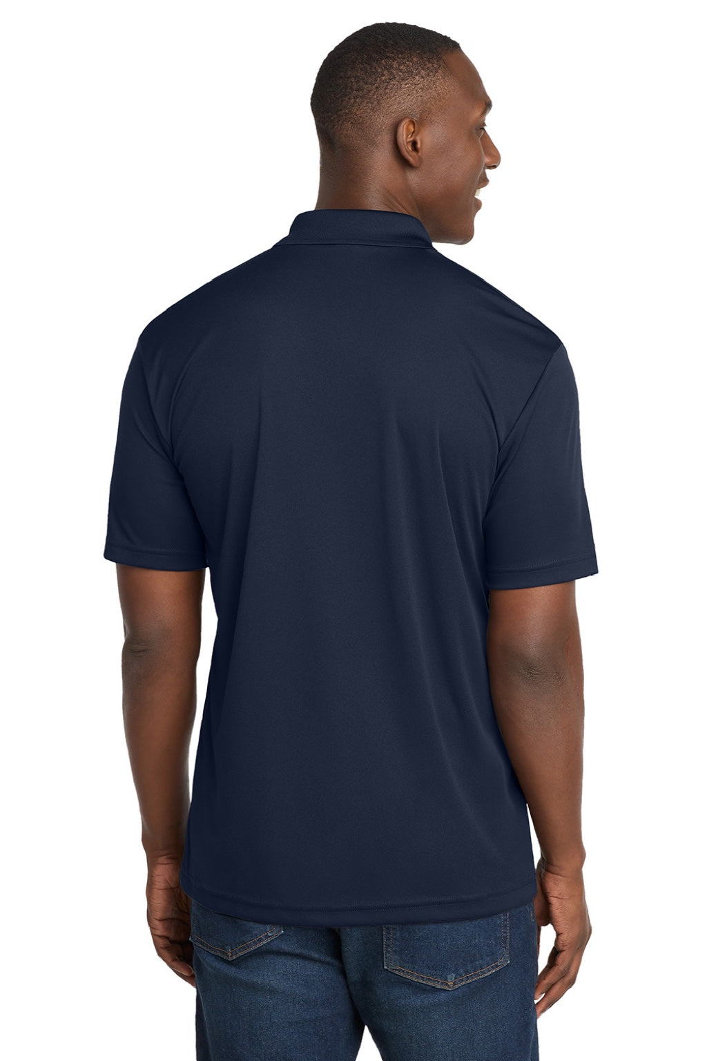 Sport-Tek ST550 Mens Competitor Moisture Wicking Short Sleeve Polo Shirt True Navy Blue Model Back