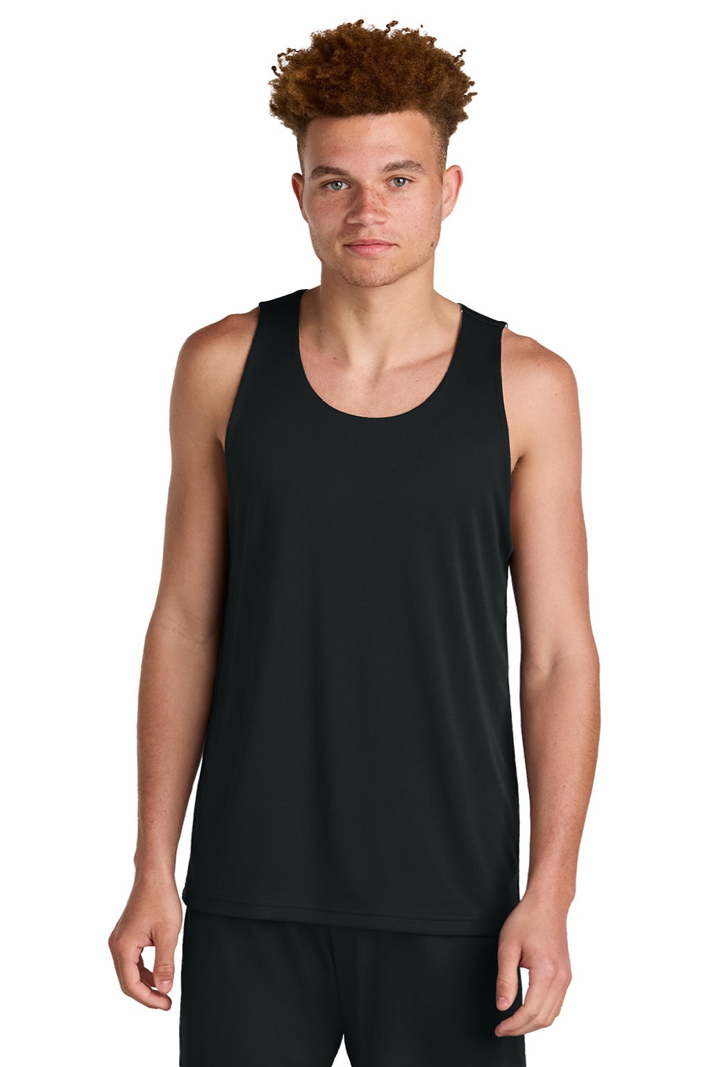 Sport-Tek ST551 Mens Moisture Wicking Competitor Rev Tank Top Black/White Model Front