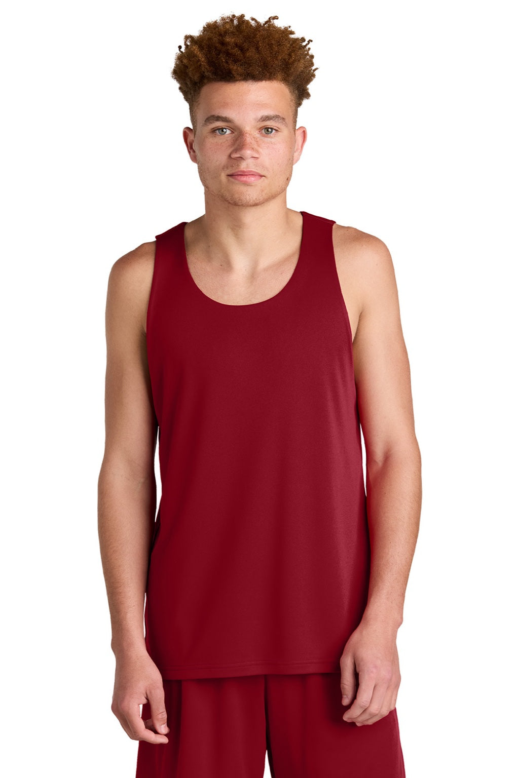 Sport-Tek ST551 Mens Moisture Wicking Competitor Rev Tank Top Deep Red/Black Model Front