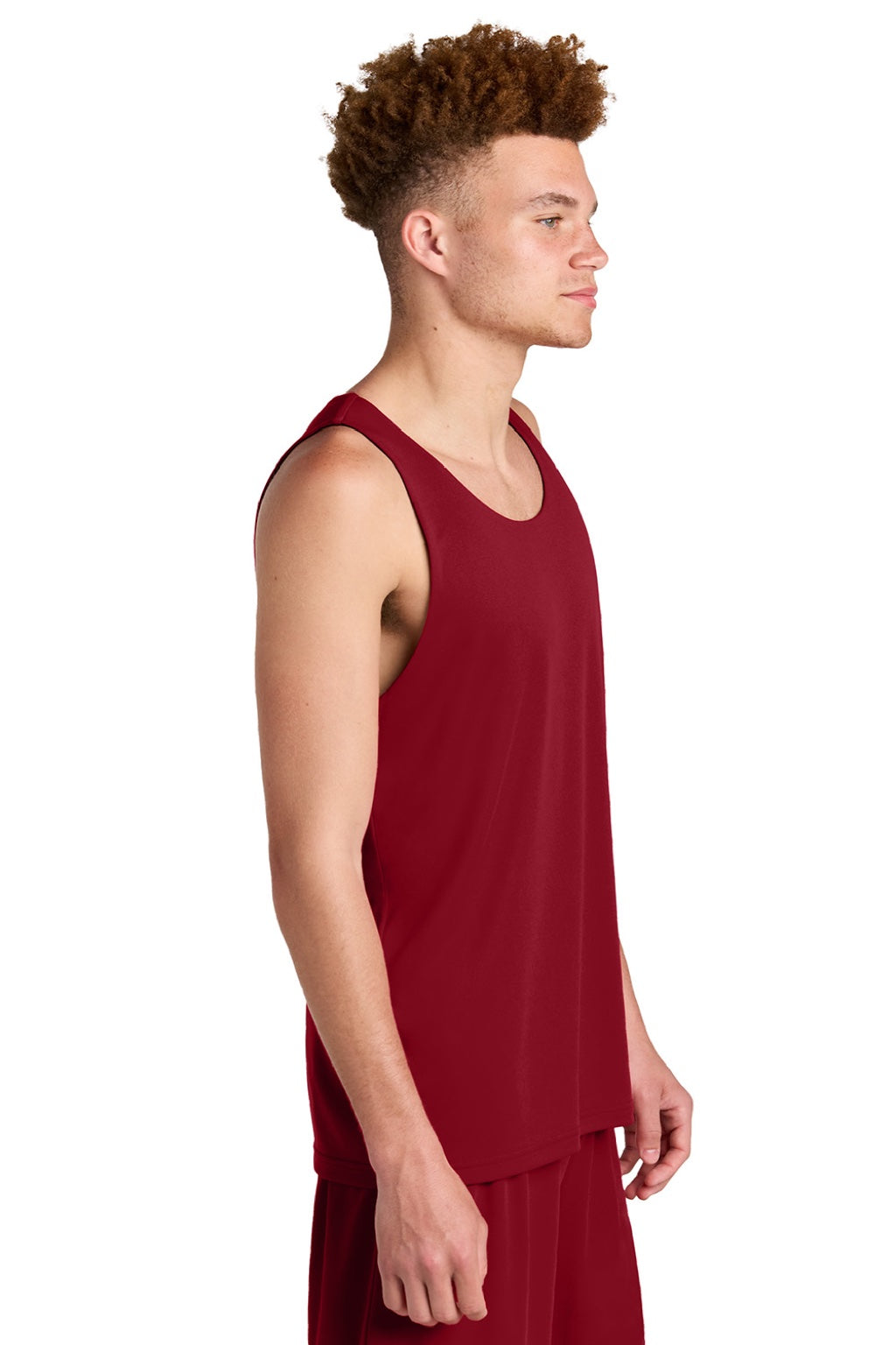Sport-Tek ST551 Mens Moisture Wicking Competitor Rev Tank Top Deep Red/Black Model Side