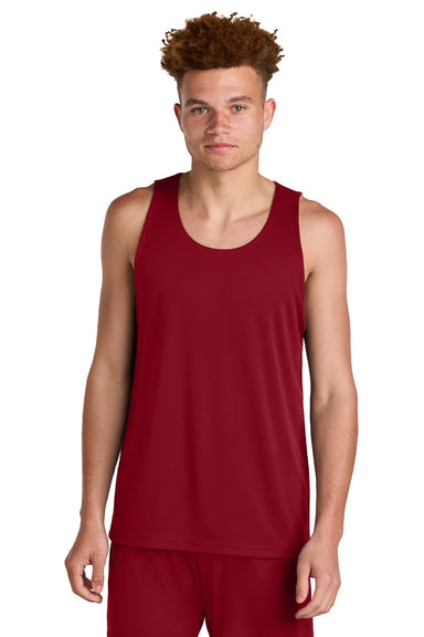Sport-Tek ST551 Mens Moisture Wicking Competitor Rev Tank Top Deep Red/White Model Front
