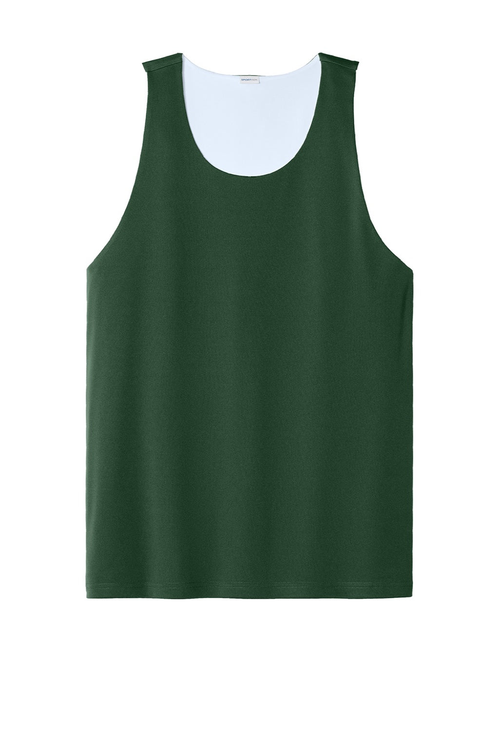 Sport-Tek ST551 Mens Moisture Wicking Competitor Rev Tank Top Forest Green/White Flat Front