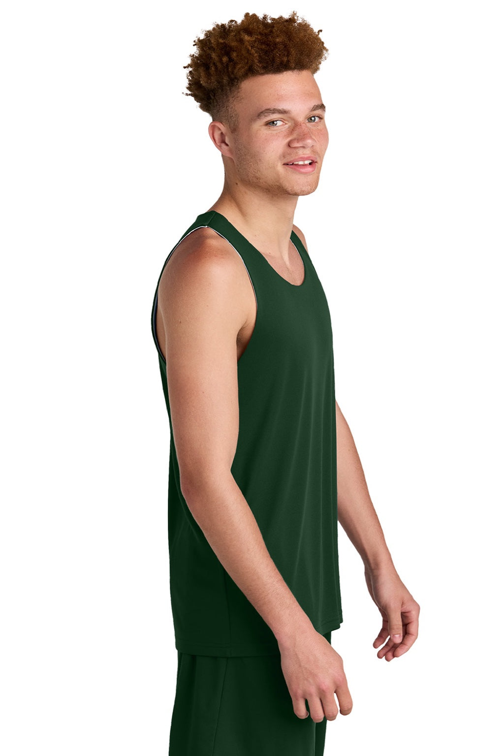 Sport-Tek ST551 Mens Moisture Wicking Competitor Rev Tank Top Forest Green/White Model Side