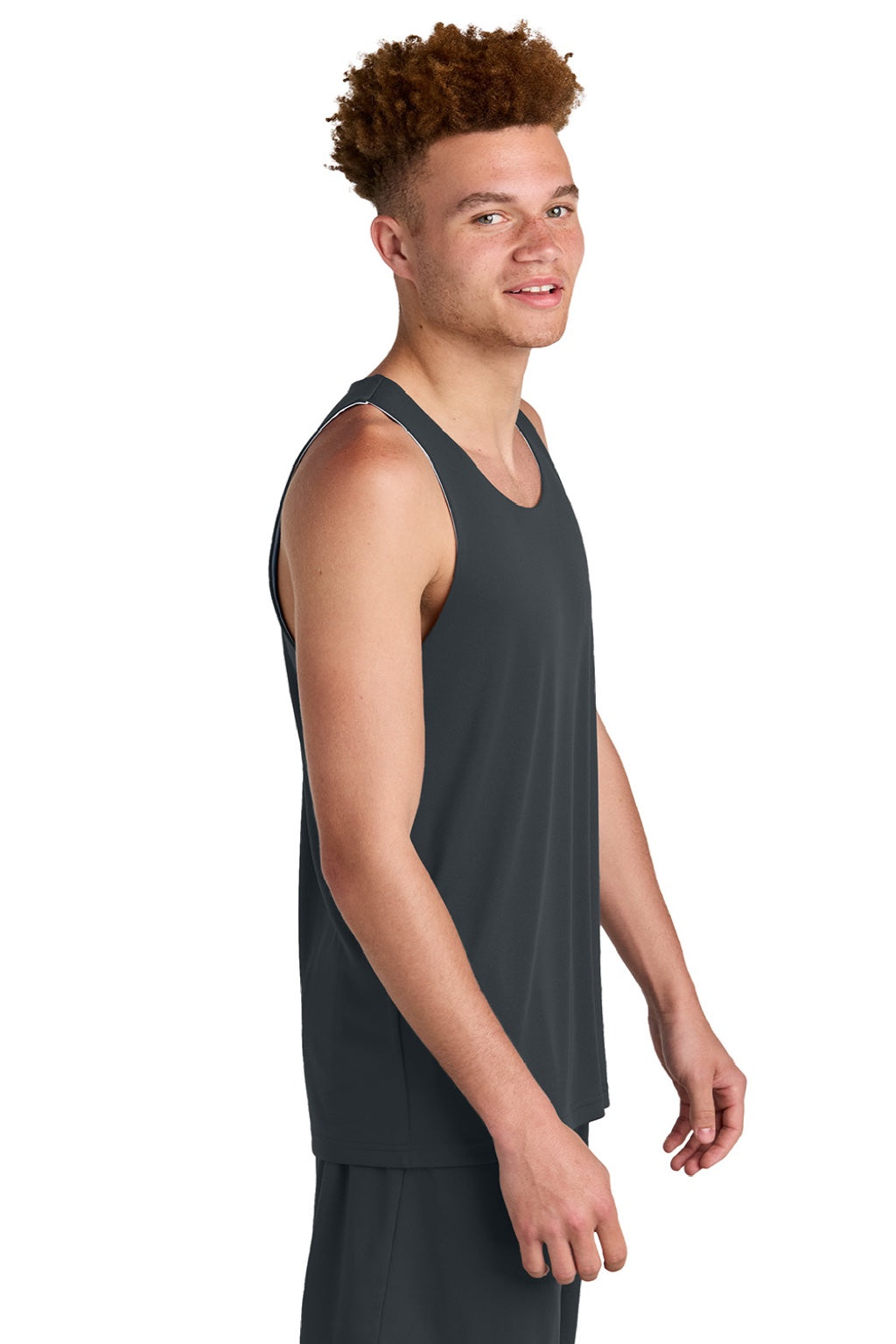 Sport-Tek ST551 Mens Moisture Wicking Competitor Rev Tank Top Iron Grey/White Model Side