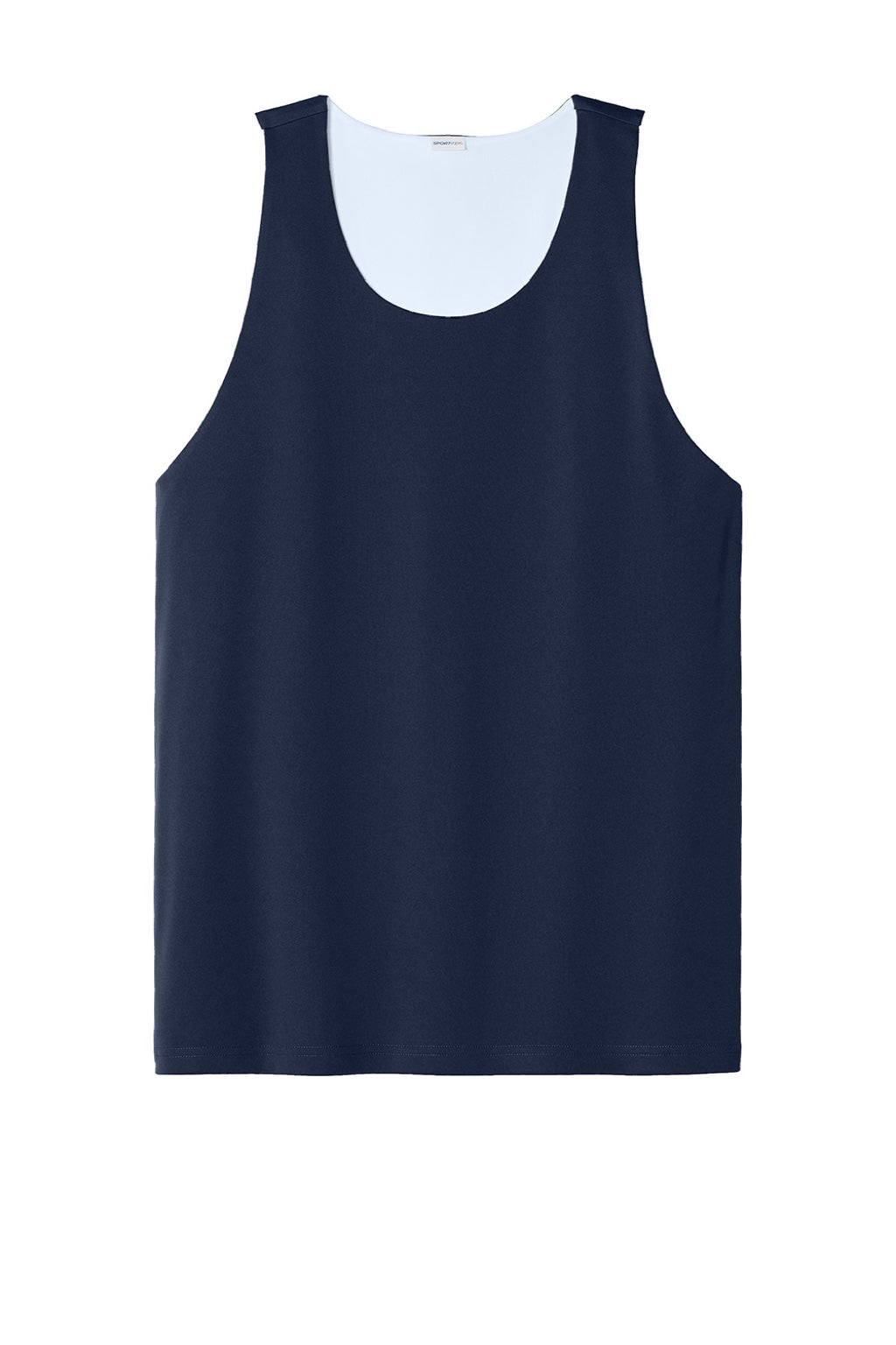 Sport-Tek ST551 Mens Moisture Wicking Competitor Rev Tank Top True Navy Blue/White Flat Front