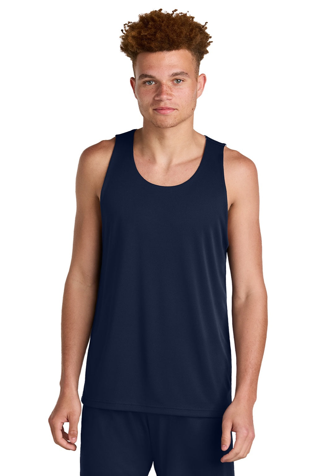Sport-Tek ST551 Mens Moisture Wicking Competitor Rev Tank Top True Navy Blue/White Model Front