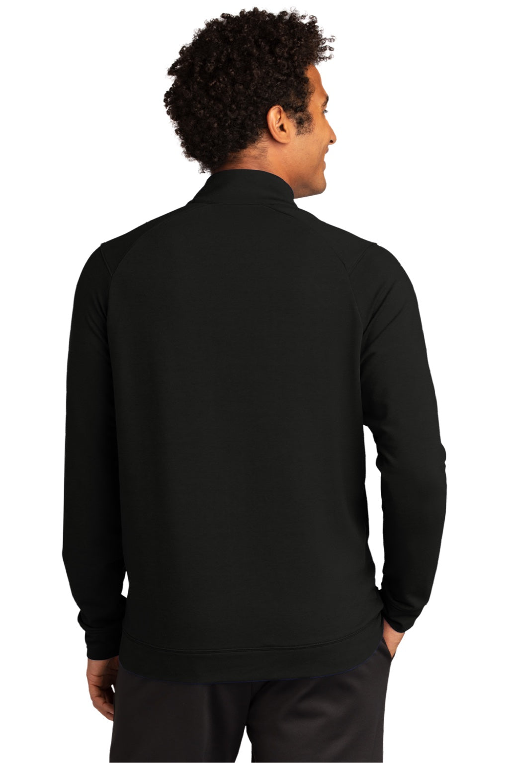 Sport-Tek ST560 Mens Flex Fleece Moisture Wicking Full Zip Sweatshirt w/ Pockets Black Model Back