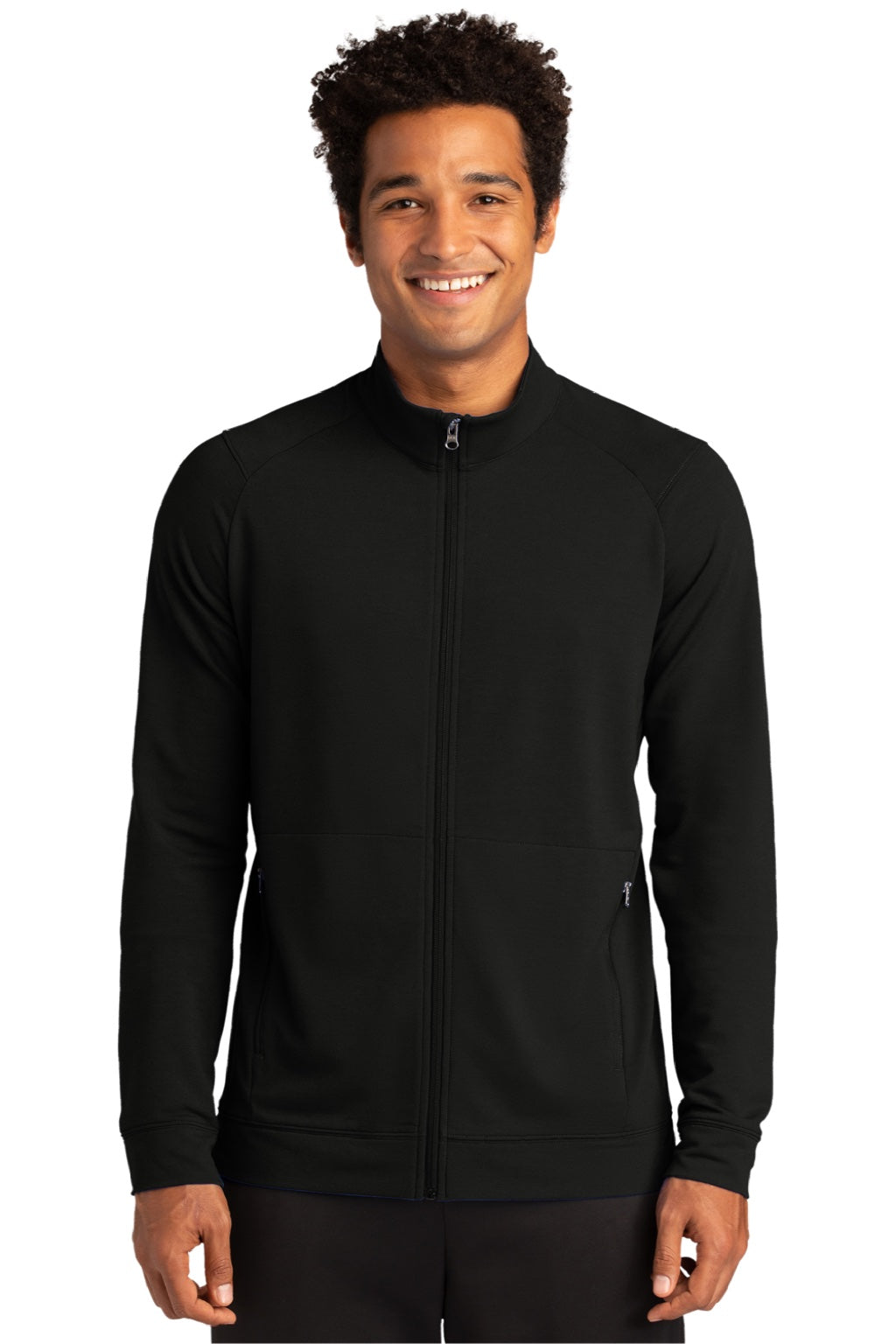 Sport-Tek ST560 Mens Flex Fleece Moisture Wicking Full Zip Sweatshirt w/ Pockets Black Model Front