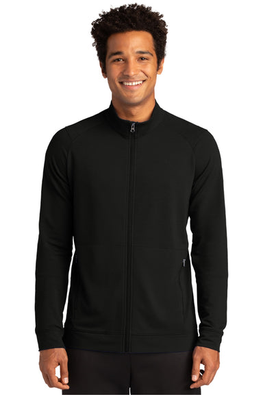 Sport-Tek ST560 Mens Flex Fleece Moisture Wicking Full Zip Sweatshirt w/ Pockets Black Model Front