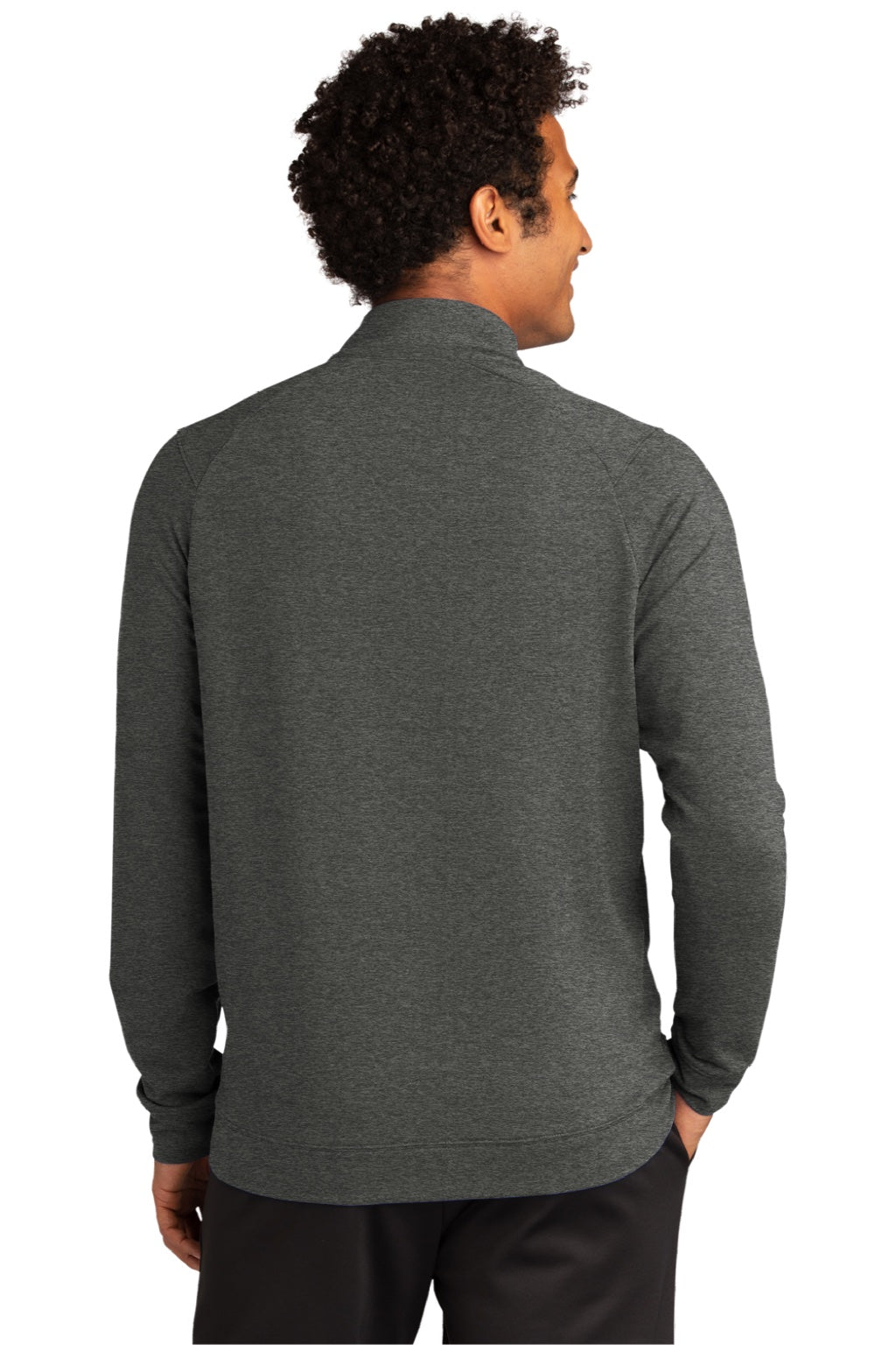 Sport-Tek ST560 Mens Flex Fleece Moisture Wicking Full Zip Sweatshirt w/ Pockets Heather Dark Grey Model Back