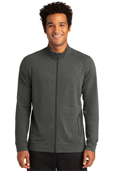 Sport-Tek ST560 Mens Flex Fleece Moisture Wicking Full Zip Sweatshirt w/ Pockets Heather Dark Grey Model Front
