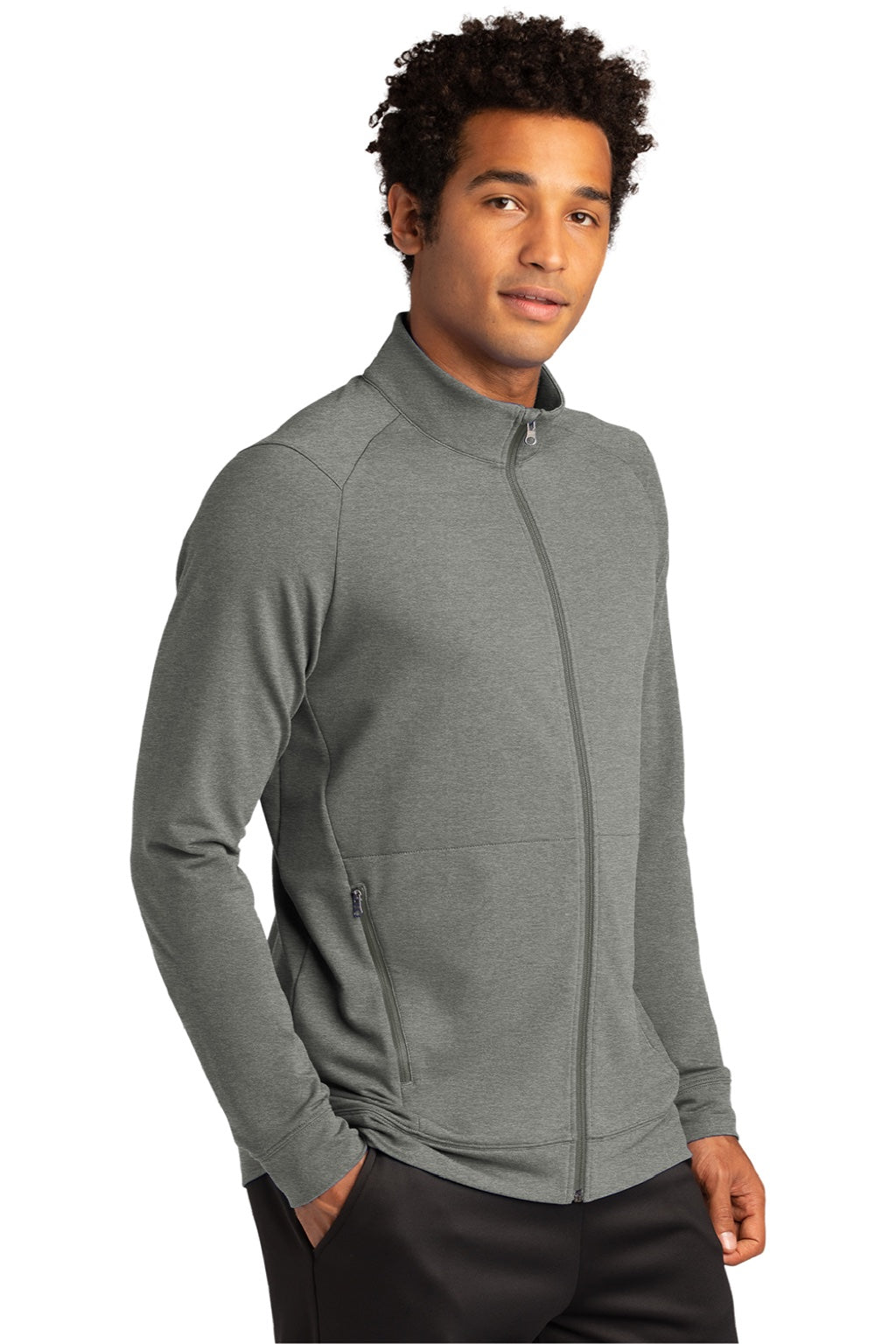 Sport-Tek ST560 Mens Flex Fleece Moisture Wicking Full Zip Sweatshirt w/ Pockets Heather Light Grey Model 3q