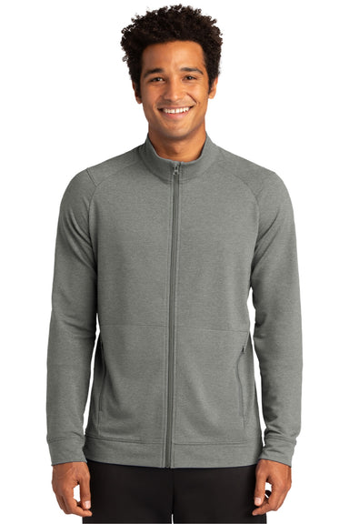Sport-Tek ST560 Mens Flex Fleece Moisture Wicking Full Zip Sweatshirt w/ Pockets Heather Light Grey Model Front