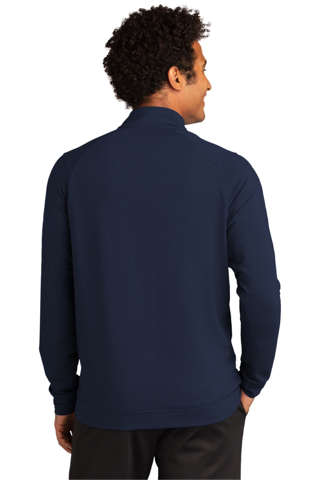 Sport-Tek ST560 Mens Flex Fleece Moisture Wicking Full Zip Sweatshirt w/ Pockets True Navy Blue Model Back