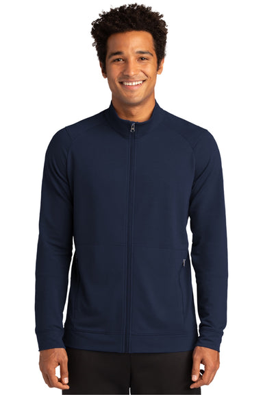 Sport-Tek ST560 Mens Flex Fleece Moisture Wicking Full Zip Sweatshirt w/ Pockets True Navy Blue Model Front