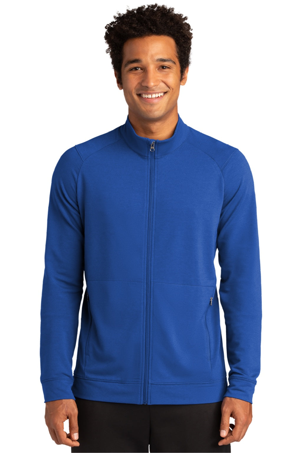 Sport-Tek ST560 Mens Flex Fleece Moisture Wicking Full Zip Sweatshirt w/ Pockets True Royal Blue Model Front