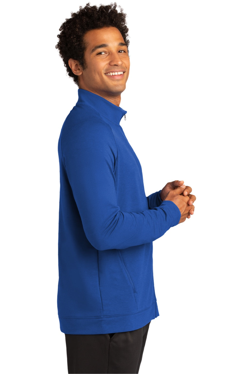 Sport-Tek ST560 Mens Flex Fleece Moisture Wicking Full Zip Sweatshirt w/ Pockets True Royal Blue Model Side
