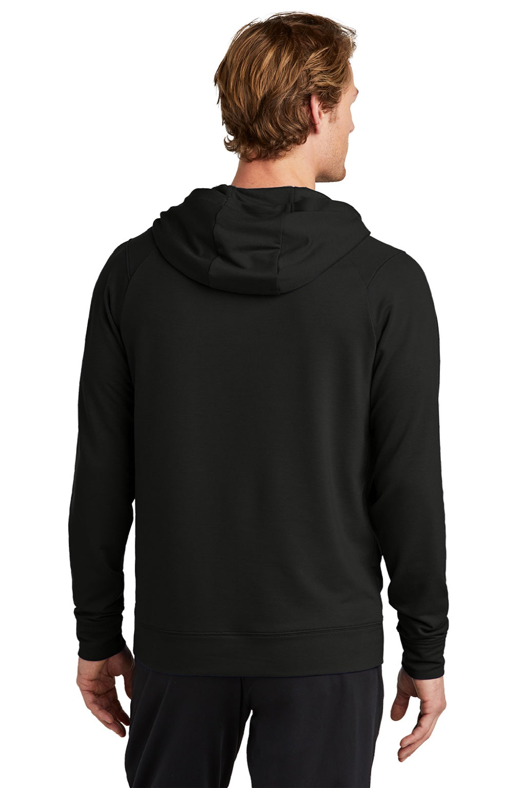 Sport-Tek ST562 Mens Flex Fleece Moisture Wicking Hooded Sweatshirt Hoodie w/ Pockets Black Model Back
