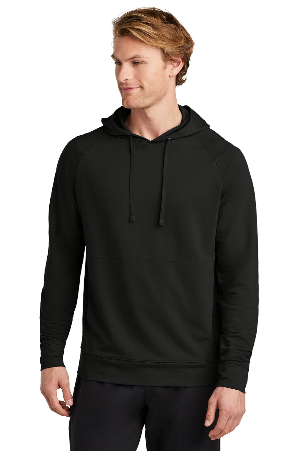 Sport-Tek ST562 Mens Flex Fleece Moisture Wicking Hooded Sweatshirt Hoodie w/ Pockets Black Model Front