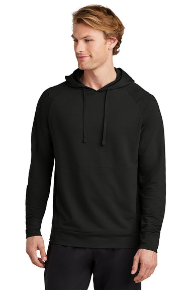 Sport-Tek ST562 Mens Flex Fleece Moisture Wicking Hooded Sweatshirt Hoodie w/ Pockets Black Model Front