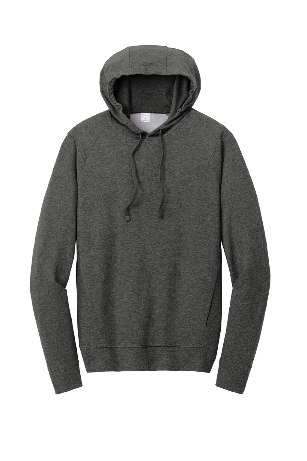 Sport-Tek ST562 Mens Flex Fleece Moisture Wicking Hooded Sweatshirt Hoodie w/ Pockets Heather Dark Grey Flat Front