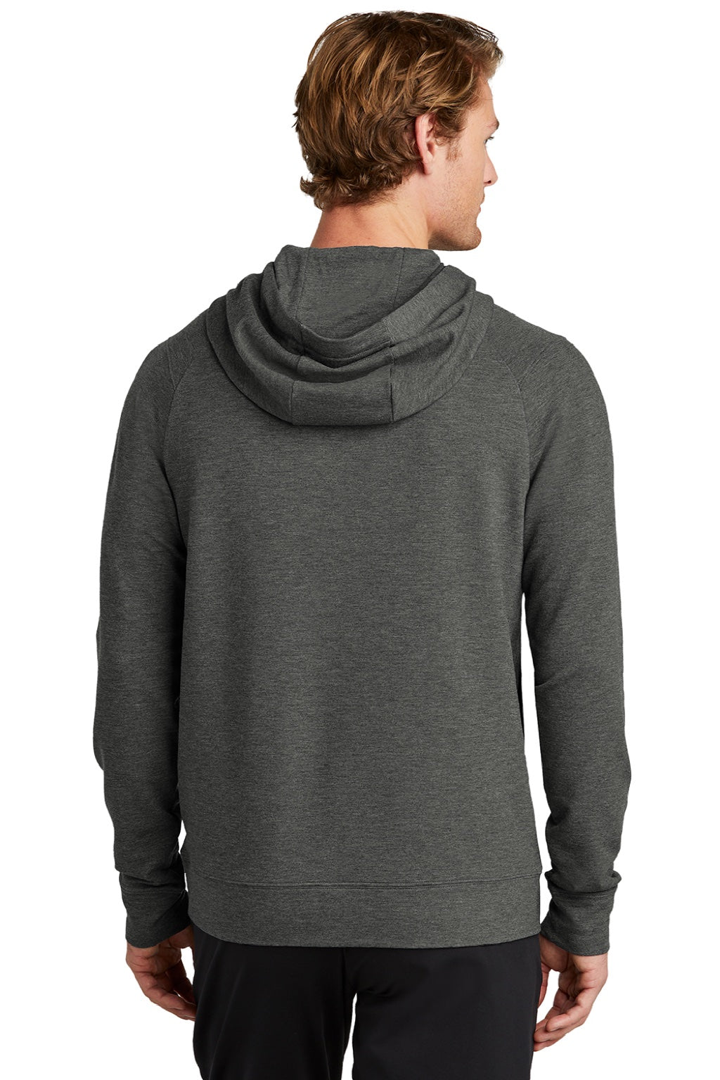 Sport-Tek ST562 Mens Flex Fleece Moisture Wicking Hooded Sweatshirt Hoodie w/ Pockets Heather Dark Grey Model Back