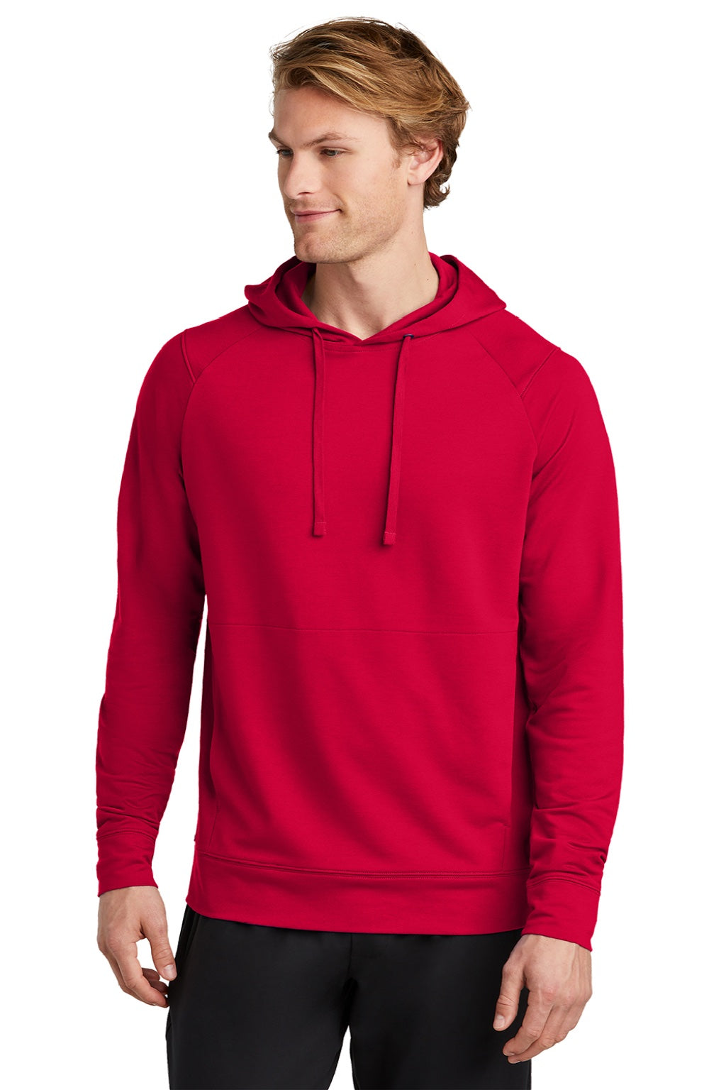 Sport-Tek ST562 Mens Flex Fleece Moisture Wicking Hooded Sweatshirt Hoodie w/ Pockets Deep Red Model Front